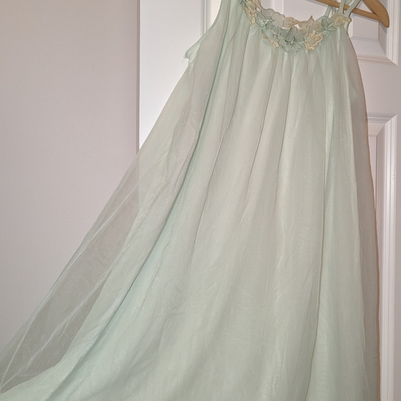 Vintage Miss Elaine Mint Green Babydoll Nightgown Peignoir Chiffon Applique 1960 - Picture 4 of 12